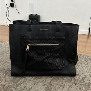 Vince Camuto Black Leather Tote with Gold Accents